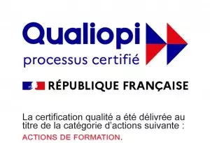 Logo certification Qualiopi. Qualiopi. Formation professionnelle Vend'études.
