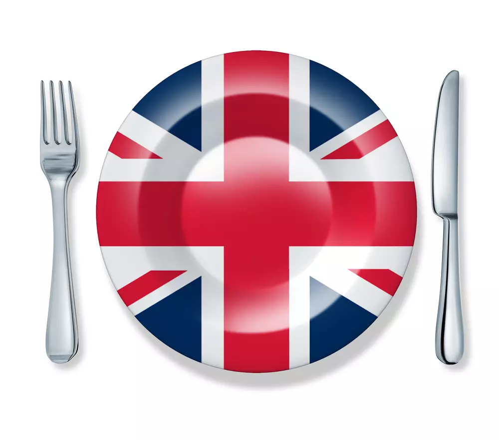 Image d'une assiette représentant le drapeau du Royaume-Uni et de couverts. Cours d'Anglais. Cours pour les particuliers Vend'études.